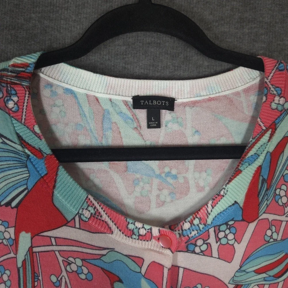 Talbots Cardigan Womens Large Bird‎ Print Tropical Resort Preppy Coastal